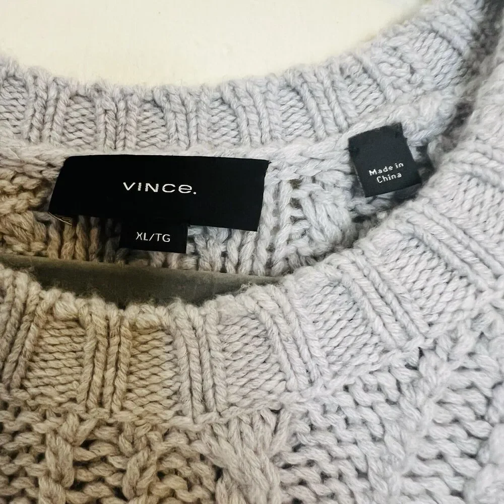 VINCE Wool Cashmere Blend Sweater Men’s XL Cable Twist Knit Oatmeal Fisherman